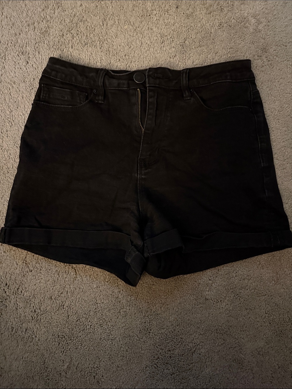 Fashion Nova Black Rolled-Hem Denim Shorts